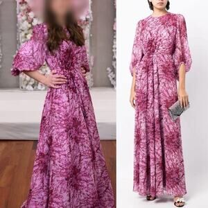 Sachin & Babi Aria Long Sleeve Beaded Sequin Dress Pink Gown Size 0 New